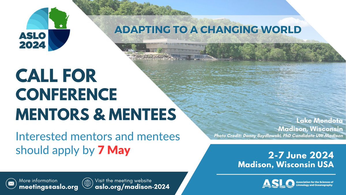 #ASLO24 attendees: Today is the last day to sign up for the meeting mentor-mentee program. This is a great opportunity to get friendly guidance from a seasoned conference-goer, or to give back to the student and early-career community! Info here: aslo.org/madison-2024/m…