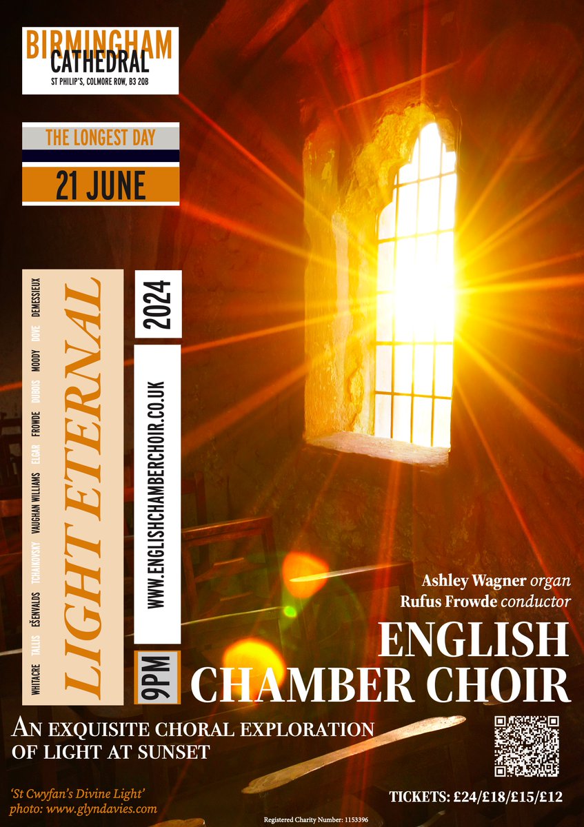 Our late-night #concert in beautiful <a href="/bhamcathedral/">Birmingham Cathedral</a> explores the theme of light at sunset on the longest day. A vibrant, meditative &amp; exhilarating performance with stunningly sonorous works; music, poetry, space &amp; time combining sublimely. #Birmingham 
eventbrite.co.uk/e/english-cham…