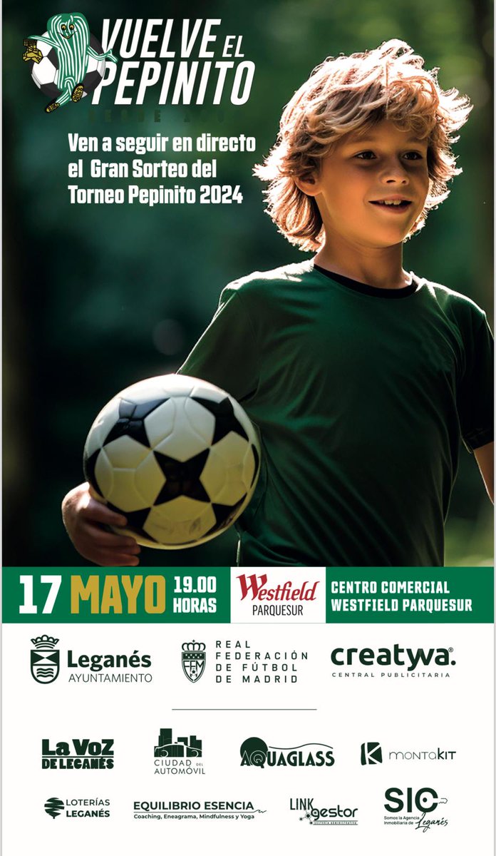 PepinitoLeganes's tweet photo. 👋👋¡Ey! estamos muy contentos y nos hace ilusión invitaros a asistir en directo al Gran Sorteo de los cruces de los equipos en el torneo.

📅Próximo día 17 de mayo
⏰19 h
📍En la zona del lago del Centro Comercial Westfield Parquesur.

¡Habrá sorpresas! 🫢
¡Venirse! 😍 https://t.co/e4aqC0yLfI