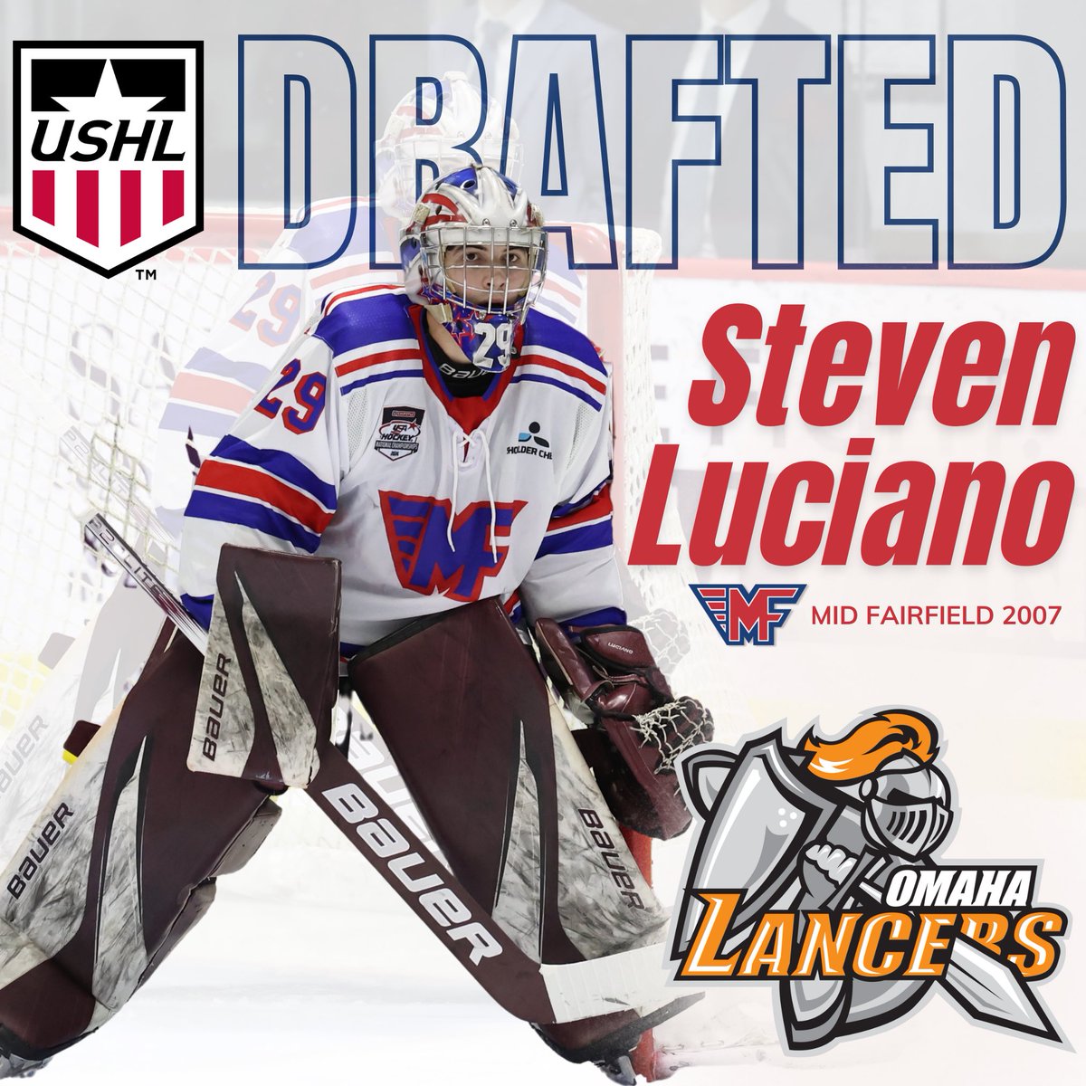 Congrats! @OmahaLancers selected 07 goalie Steven Luciano in Phase 2 of the @USHL draft #RollMF #USHLdraft