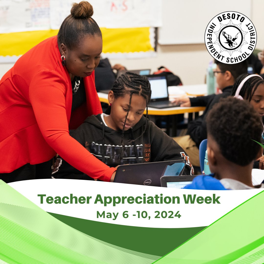 Happy Teacher Appreciation Week, Eagles! Thank you, DeSoto ISD teachers for your diligence in ensuring that students achieve to their highest levels. Enjoy this message shared with our Eagles today. secure.smore.com/n/etf4u #TeacherAppreciationWeek