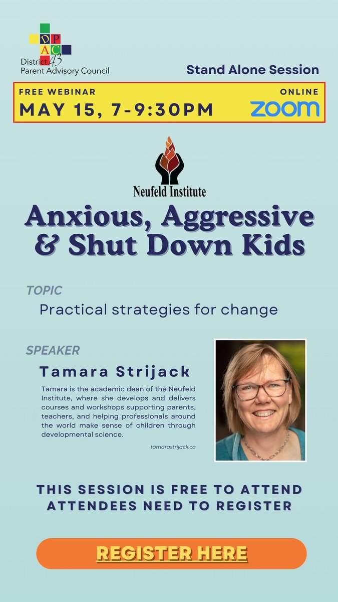 If you have not yet registered for this free event, click the link to do so now! An amazing webinar by Tamara Strijack at Neufeld Institute - this is one you won't want to miss!

us06web.zoom.us/webinar/regist…