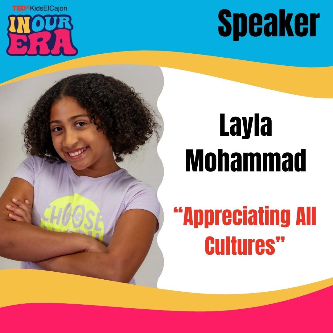 Join us THIS Saturday for Layla’s talk ‘Appreciating All Cultures’. Session 3: In Our Self-Awareness

#inourtedxera  #tedx #TEDEd #studentvoice #studenttalks #fyp #foryoupage