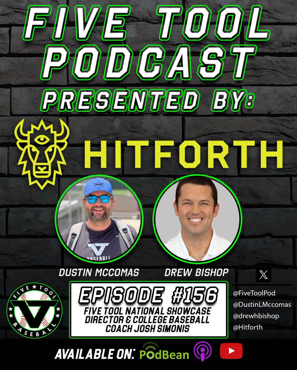 Episode 1️⃣5️⃣6️⃣ of the @FiveTool Podcast - presented by @Hitforth With: @DustinLMcComas & @drewhbishop Special Guest: @CoachJsimonis 🤔@FiveTool National Showcase Director & college baseball coach Josh Simonis 🔗fivetool.org/podcasts 🍎 podcasts.apple.com/us/podcast/the…