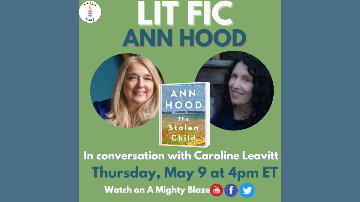 LitFic host @Leavittnovelist welcomes Ann Hood to discuss her latest novel, 'The Stolen Child.' It is 'compelling...and meticulously structured…A well-crafted, fast-paced story about how a single encounter can shape a person’s whole life,' says @KirkusReviews. 4 PM ET THURS