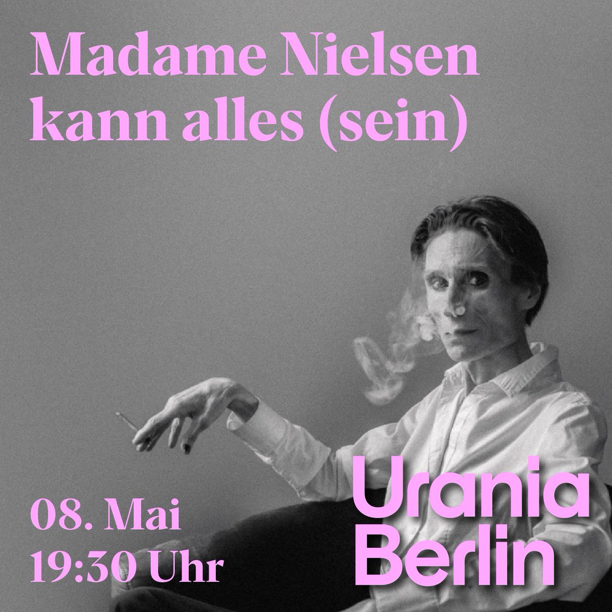 Mittwoch, 19.30 Uhr, Buchpremiere von Madame Nielsen: „Mein Leben unter den Grossen' Schauspielerin Nina Kunzendorf liest aus dem Roman. (@KiWi_Verlag) Moderation Christian Dunker / Geistesblüten Tickets: uraniaberlin.reservix.de/p/reservix/eve…