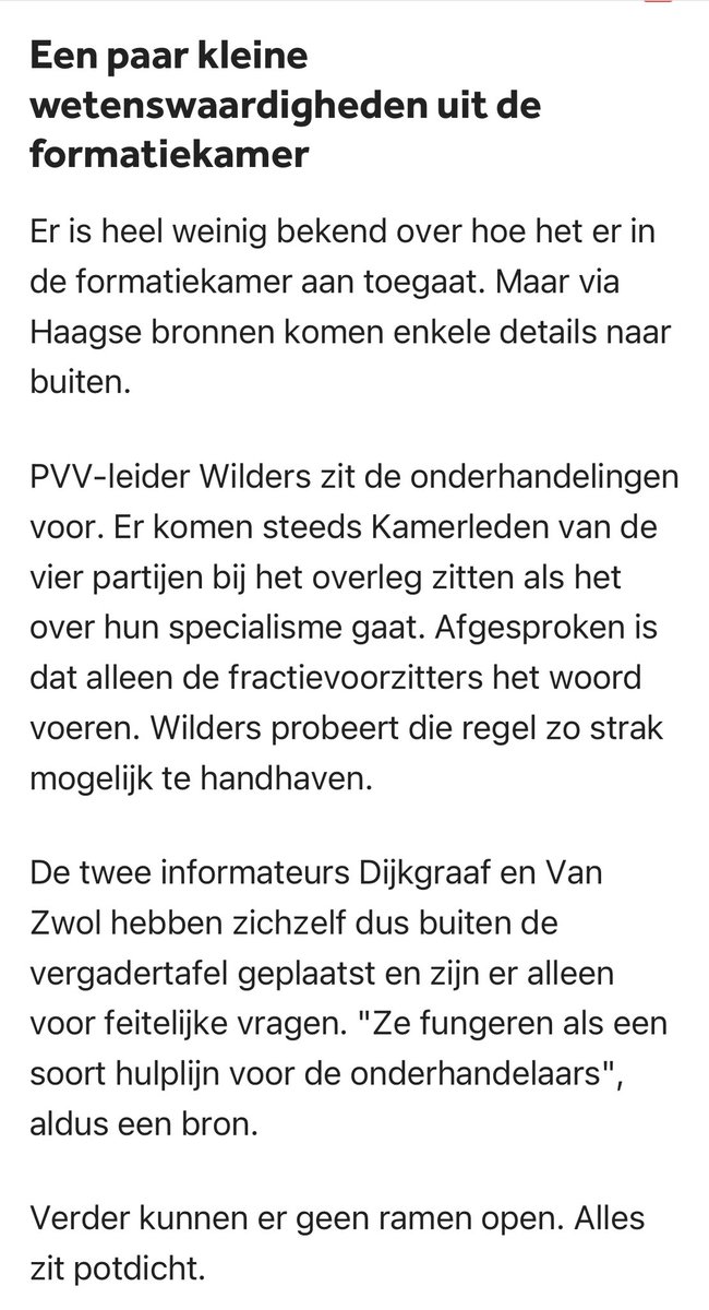 Wetenswaardigheden uit de #formatie kamer: Wilders zit de onderhandelingen voor. Verder kunnen er geen ramen open. Alles zit potdicht. 👈🏼democratie in Nederland