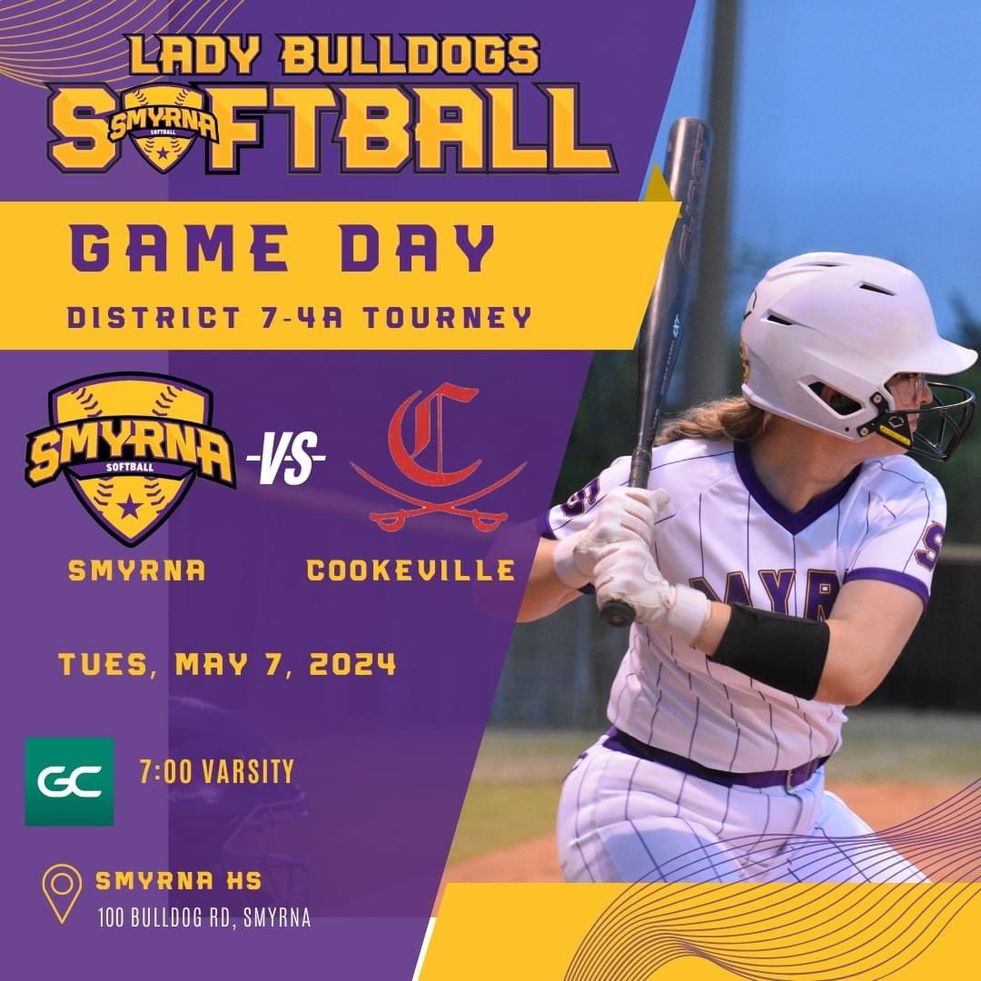 GAMEDAY FOR @SMYRNASOFTBALL as they take on Cookeville High School at Smyrna at 7 PM! Come out and support the Lady Bulldogs! #OnlyOneSHS @SmyrnaBulldog