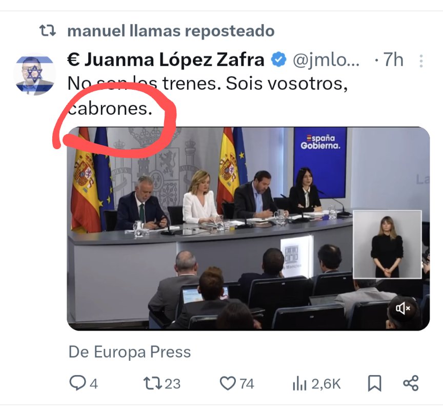 .@jmlopezzafra es director general en el Gobierno de la Comunidad Autónoma de Madrid. Si su jefa se pasa el día llamando hijo de puta al presidente del Gobierno, pues qué menos.