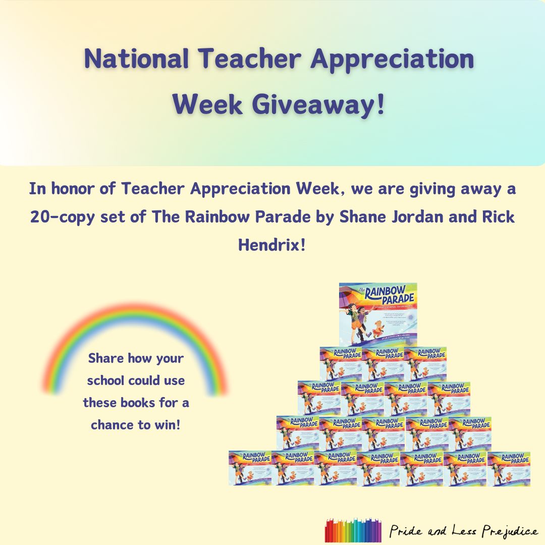 In honor of Teacher Appreciation Week, we are giving away a 20-copy set of The Rainbow Parade by Shane Jordan and Rick Hendrix EACH DAY from 5/6-5/10. 📷 #giveaway #teacherappreciationweek #teacherappreciation #teachers #educators #thankyou #rainbowparade #pride #pridemonth #lgbt
