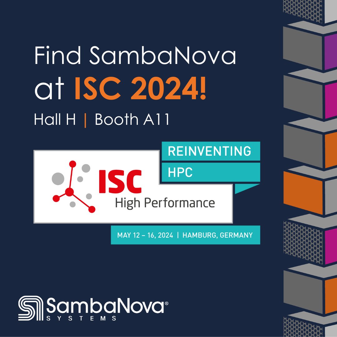 Join us at #ISC24, booth A11, Hall H! - Visit the Exhibitor Opening Reception 'Happy Hour' on 5/13, 6:30-8:30PM - first 100 people get a special edition beer stein. - Watch SVP @MarshallChoy's talk 'Generative AI Driven Scientific Discovery' on 5/13, 6-6:20PM. Register here:…