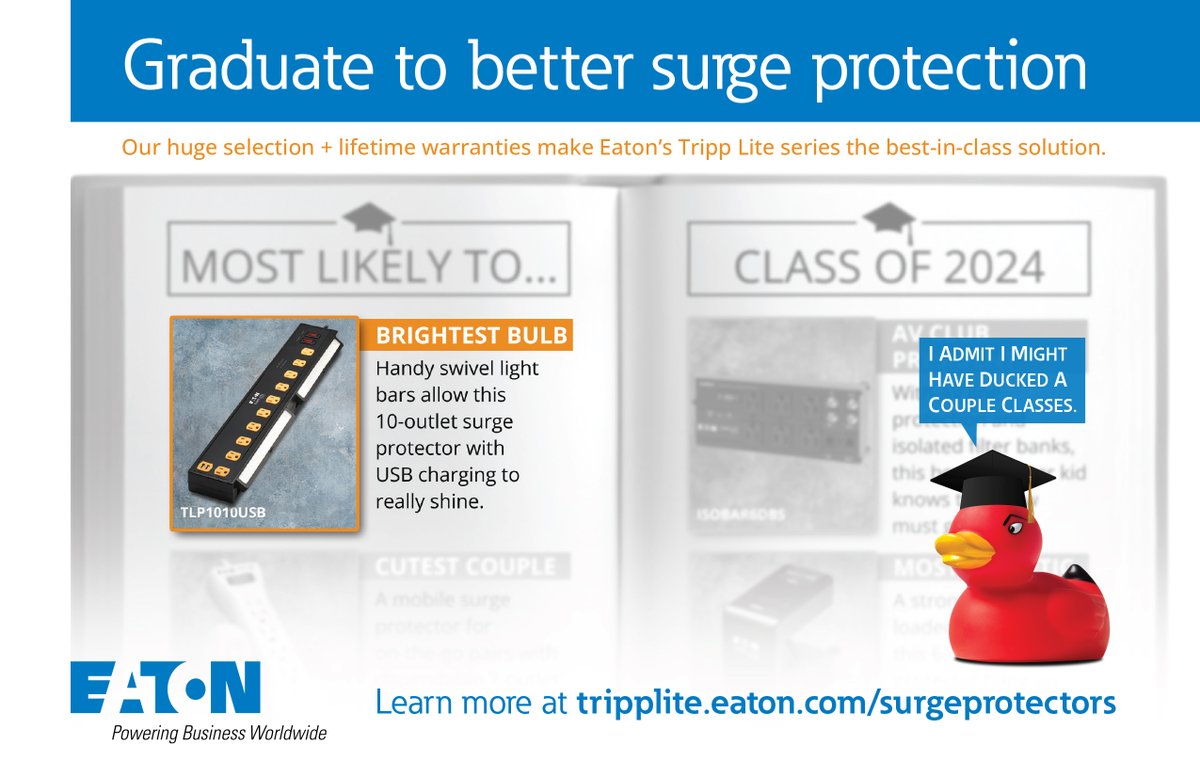 Dive into our surge protector and power strip brochure for all the juice you need to keep your devices protected. Don't let power woes zap your productivity! rb.gy/bo3pbq  #EatonGetsIT #SurgeProtection