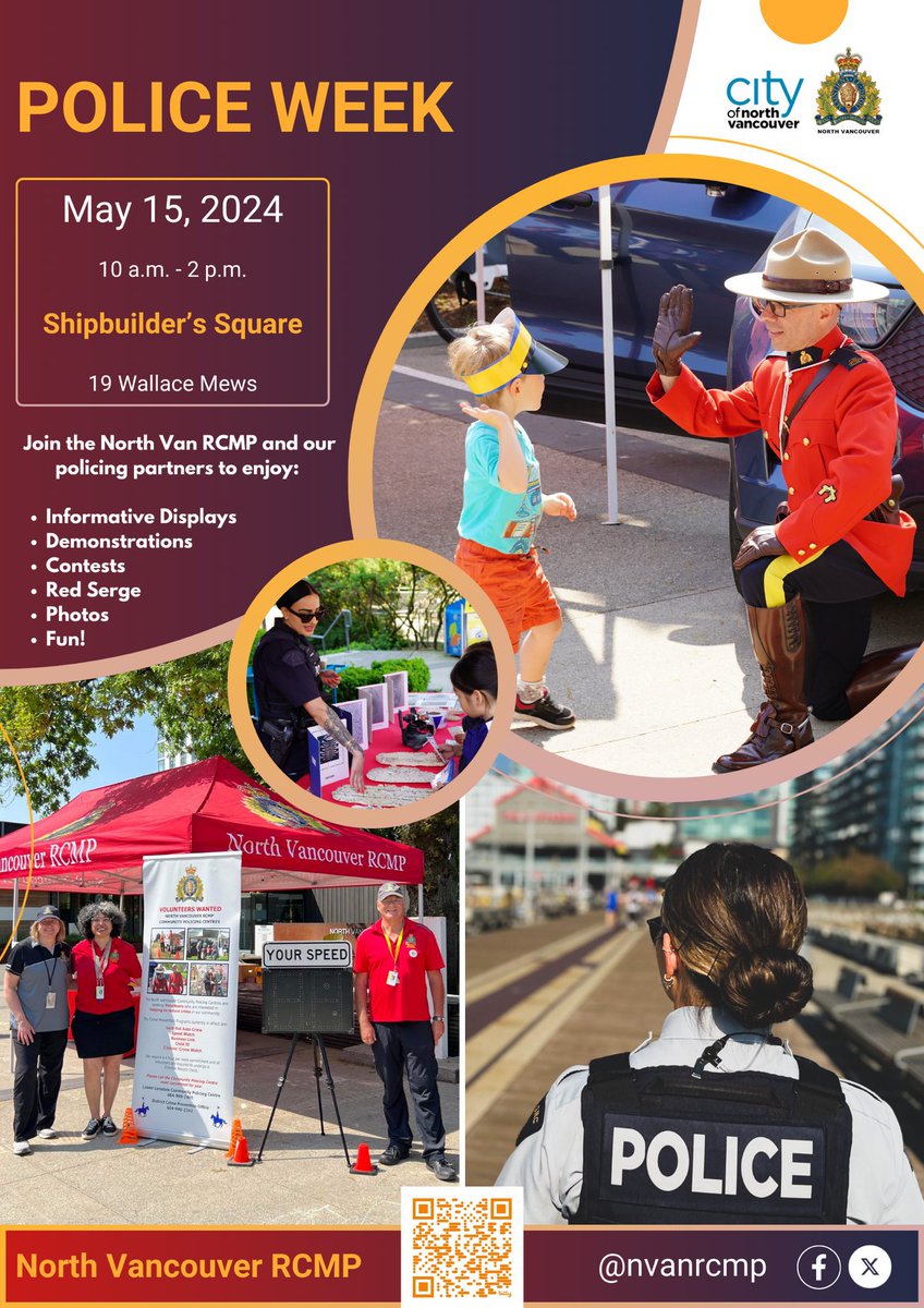 Bring your family to meet our family! Join us on May 15th at Shipbuilder’s Square as we celebrate Police Week, taking place from 10 a.m. to 2 p.m. Meet and learn from your local RCMP officers, civilian staff, partners, and volunteers who work together to provide policing services…