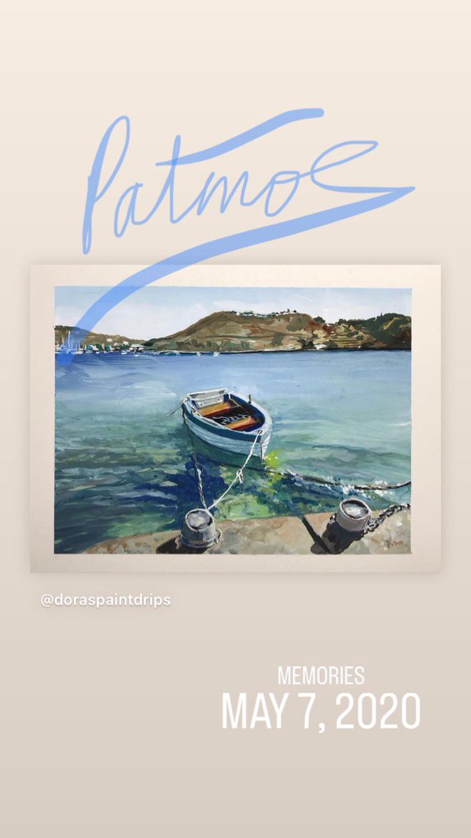This small #gouache painting popped up in my IG memories. Love this little #fishing boat in #Patmos, our #Greek island home. Have a great afternoon all💙🇬🇷