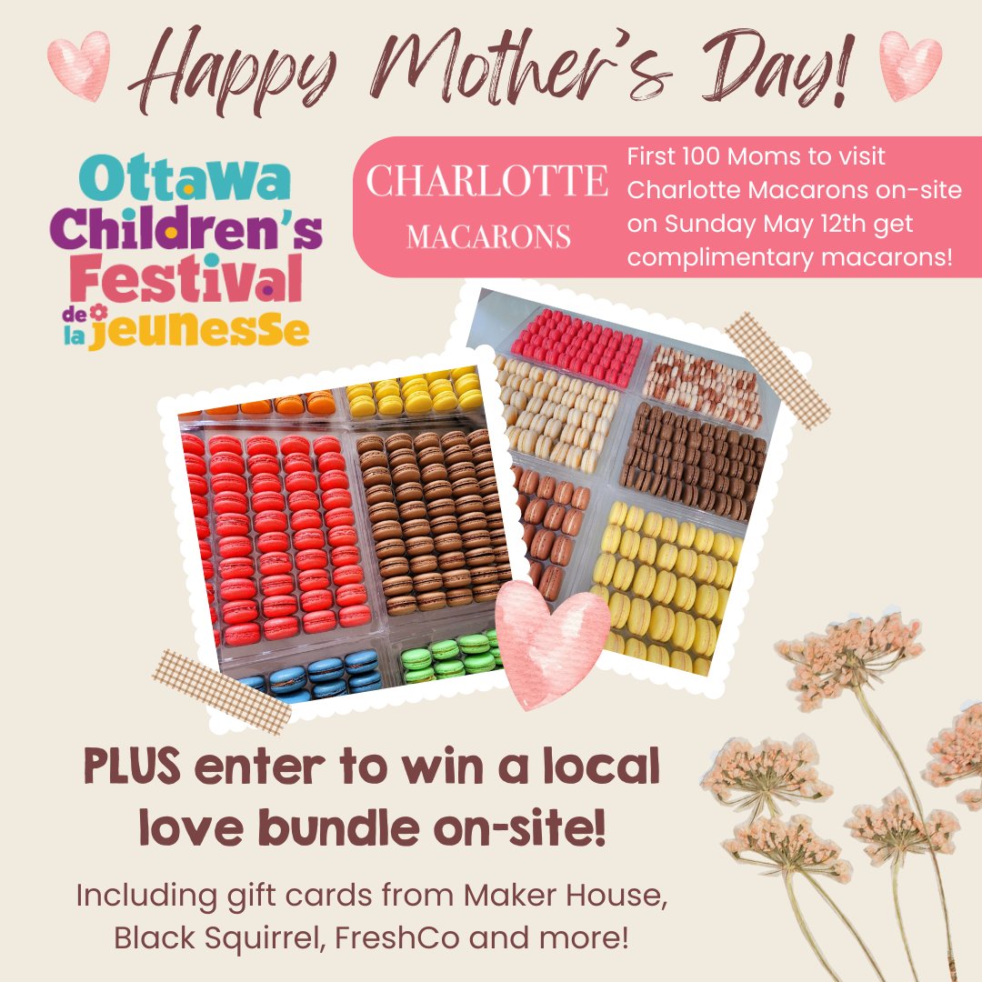 Calling all moms: Be one of the first 100 on-site at LeBreton Flats this Sunday, May 12th at 10am, and receive complimentary Charlotte Macarons! 🌸

#MothersDay #OttawaEvents #OttawaLife #OttawaMom