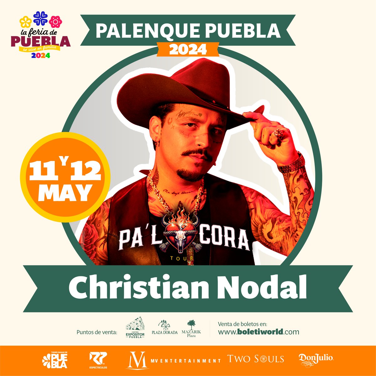 Christian Nodal será el encargado de cerrar las noches de conciertos en el Palenque de la #FeriaDePuebla 2024. ¡No puedes perdértelo este 11 y 12 de mayo! 🎶🎤 #SeViveEnFamilia