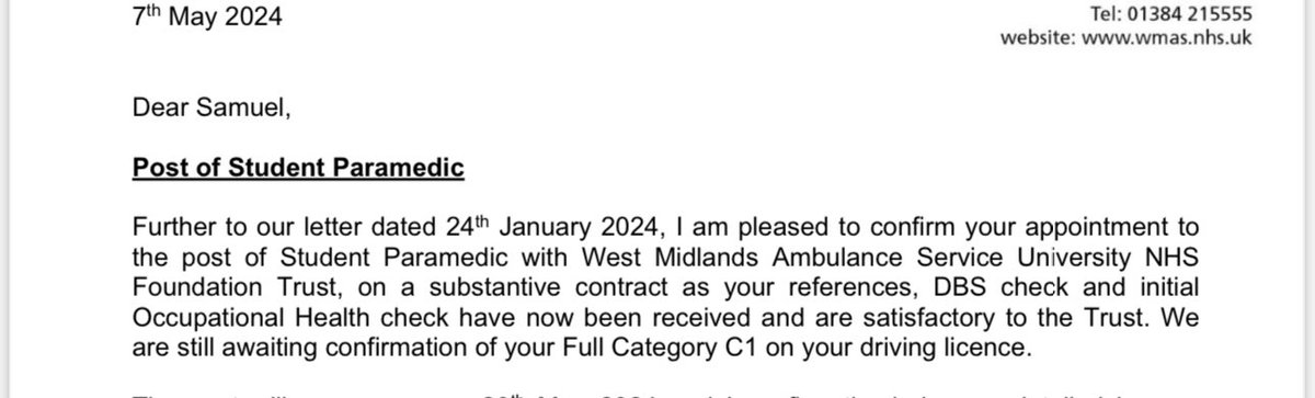 After keeping it under wraps for so long, I can now reveal that I’ll be starting down in WMAS as a Student Paramedic! Excited is an understatement, roll on 2 weeks time 🚑 #StudentParamedic #NHS #CareerProgression