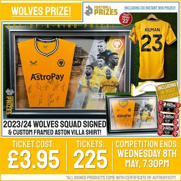 ⏰ Ending tomorrow — @football_prizes have this signed and framed Wolves squad shirt up for grabs! 🎟️ Enter their prize draw before tomorrow’s deadline ➡️ footballprizes.co.uk/product/wolves… #ad