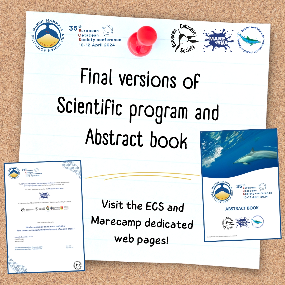 European Cetacean Society (@eurocetsoc) on Twitter photo Dear conference participants,
To consult the final scientific program and the abstract book of the just concluded #35ECSconference you can visit the dedicated pages on the websites of
ECS: europeancetaceansociety.eu/conference-pro…
Marecamp: marecamp.com/en/35ecs2024-c…
#ECSconference2024
<a href="/Marecamp_CT/">Marecamp association</a> Dear conference participants,
To consult the final scientific program and the abstract book of the just concluded #35ECSconference you can visit the dedicated pages on the websites of
ECS: europeancetaceansociety.eu/conference-pro…
Marecamp: marecamp.com/en/35ecs2024-c…
#ECSconference2024
<a href="/Marecamp_CT/">Marecamp association</a>