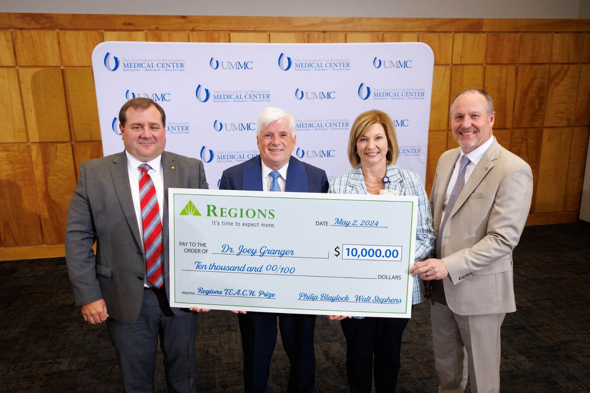 Congratulations to Dr. Joey Granger, who was named the 2024 winner of the Regions TEACH Prize at the recent awards ceremony at the University of Mississippi Medical Center. Read more about his remarkable career here: umc.edu/news/News_Arti…