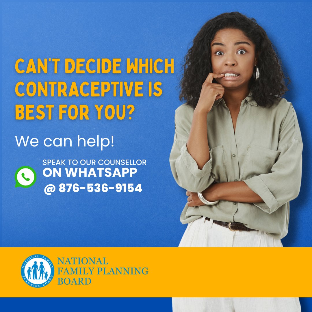 Need help deciding on a contraceptive method? We can help! ​
​Send us a WhatsApp @ 876-536-9154 📲 to find out more. ​
​
#NFPBJamaica #Contraceptives #buildingjamaica