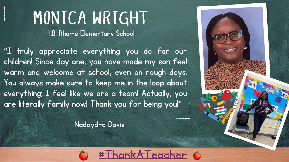 To show our appreciation during National #TeacherAppreciationWeek, we asked students, parents and the community to personally thank a teacher with a kind note. Here is a response from an H.B. Rhame Elementary School parent.