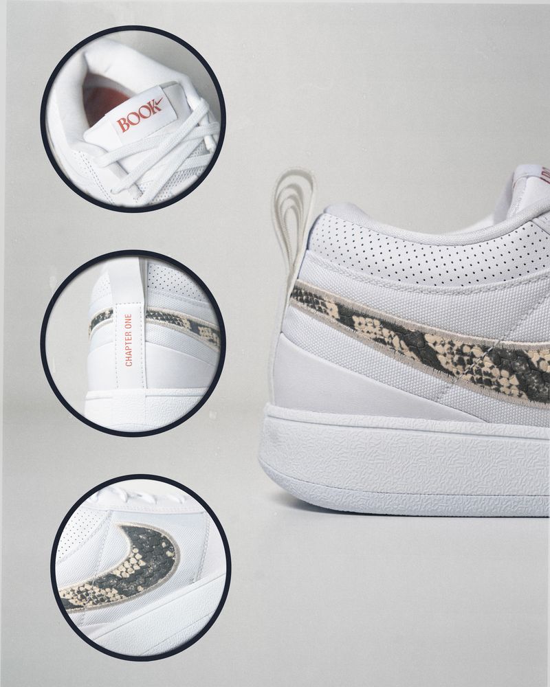 The @Nike Book 1 'Rattlesnake' 🐍 ✅️Textured faux snakeskin Swoosh ✅️Wide outsole for stability and control ✅️ White Leather overlays ✅️True-to-size fit with snug feel Available 5.11 10AM EST. Enter the draw: apbstore.runfair.com/en-US/us