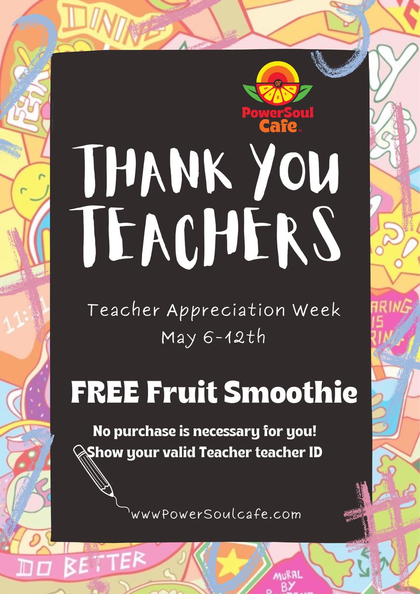 We have a FREE fruit smoothie for our teachers all week long. Hey teacher, we appreciate you ❤️ 
No purchase necessary with your teacher ID card 🥰

#lasvegas #PowerSoulCafe