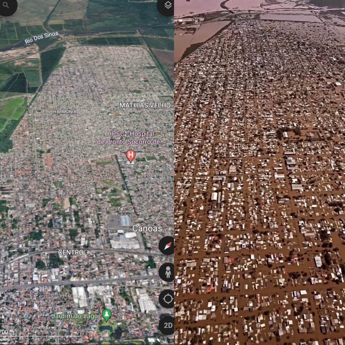 Cidade de Canoas-RS, antes e depois da enchente.

😭