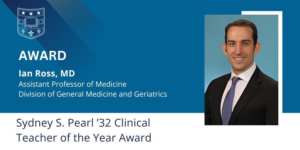 Offering congrats to Ian Ross, MD, Assistant Professor of Medicine, #WUDeptMedicine Division of General Medicine and Geriatrics on being awarded the @WUSTLmed Sydney S. Pearl ’32 Clinical Teacher of the Year Award. 

Read more about Dr. Ross & this award> l8r.it/ASB0