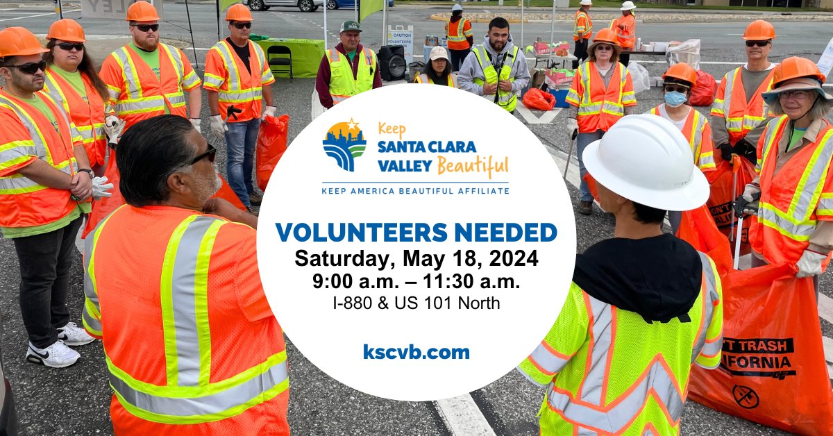 Join other dedicated individuals in our community and #volunteer at our next #highwaycleanup event. Snacks and safety equipment will be provided. 📅 May 18 | 9-11:30 am 📍 I-880 / US 101 Volunteer: kscvb.com