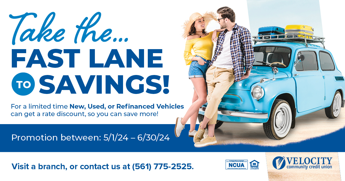 🌟 VCCU is here to turbocharge your journey! For a limited time only, enjoy special rate discounts on new, used, or refinanced vehicles. Go online velocitycommunity.org/loans-credit-c… to learn more!
#VelocityCCU #PalmBeachGardens #RoyalPalmBeach #JupiterFL #PalmBeachCounty #CreditUnion