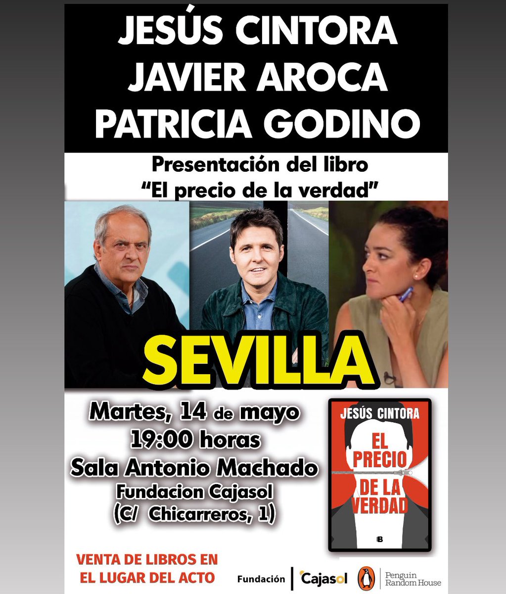 El martes, 14 de mayo, nos vemos en Sevilla… #andalucia #sevilla #elpreciodelaverdad @penguinlibros