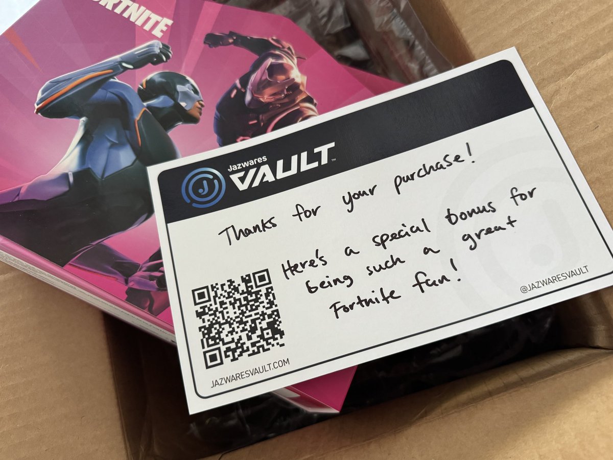 Hey thanks @JazwaresVault for the bonus with my Vault order. I have been a pretty great Fortnite fan and will cherish this!