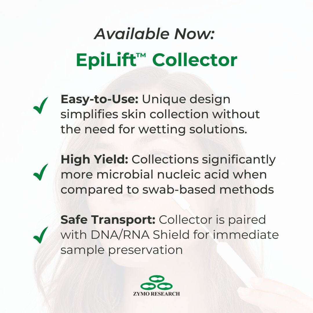 Unveil your skin's #microbiome with EpiLift! Intended for self-collection of #skin microbiome samples, EpiLift is a novel adhesive device for easy sampling. Try a free sample of the SafeCollect Skin Collection Kit (includes EpiLift & Collection Tube): zymoresearch.com/products/safec…