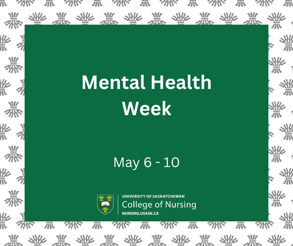 May 6 - 10 is #MentalHealthWeek

#USaskNursing faculty members conduct research in this important area.

Learn more about research at #USask #Nursing: nursing.usask.ca/research.php

Interested in becoming a #NursingResearcher? Learn more about our grad programs: grad.usask.ca/programs/nursi…
