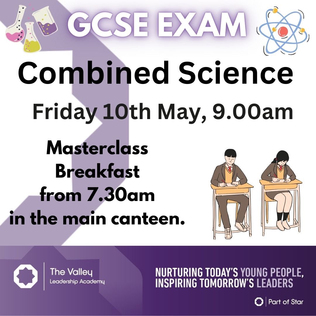 We want to wish all our Year 11 students good luck in the upcoming GCSE exams. All year 11 parents be aware that the first big exam for all students is this Friday! Breakfast Master Class will start from 7.30am before the Combined Science exam starting at 9am. #WeAreStar