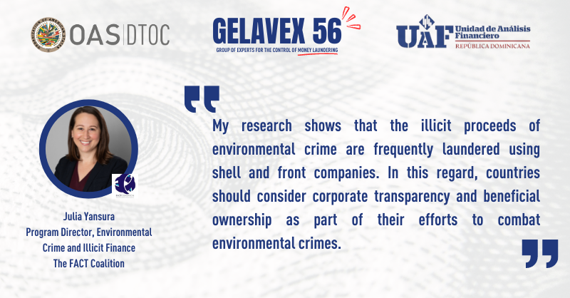 .@JYansura, Program Director, Illicit Finance & Environmental Crime @FACTCoalition, during #GELAVEX56