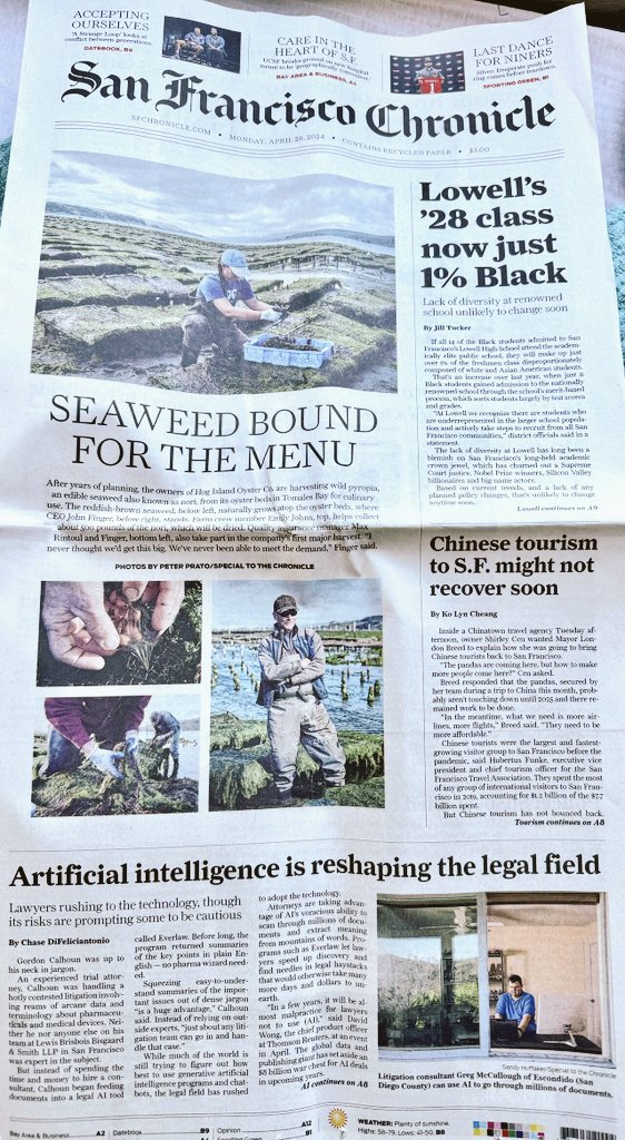 Waaaay to go, @cahaikes and @Everlaw! Featured on the front page of the @sfchronicle with an article on how lawyers are harnessing the skills of #GenAI to analyze troves of documents for nuggets of crucial information, e.g. in the California wildfire lawsuits!