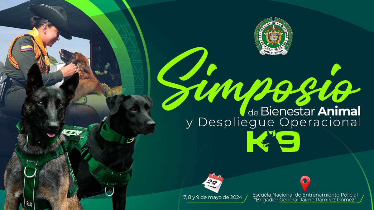 CarabinerosCol's tweet photo. Teniendo en cuenta los compromisos país en cuanto a la protección y bienestar en los perros de trabajo, se desarrollará los días 7, 8 y 9 de mayo, el Simposio de Bienestar Animal y Despliegue Operacional #K9.
#YoProtejoLosAnimales https://t.co/9pJLGBOrah