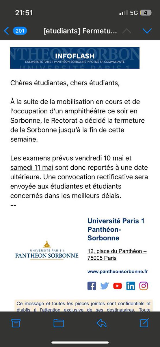 🇵🇸 Par peur de la mobilisation, le rectorat annonce la fermeture complète de La Sorbonne jusqu’à la fin de la semaine…