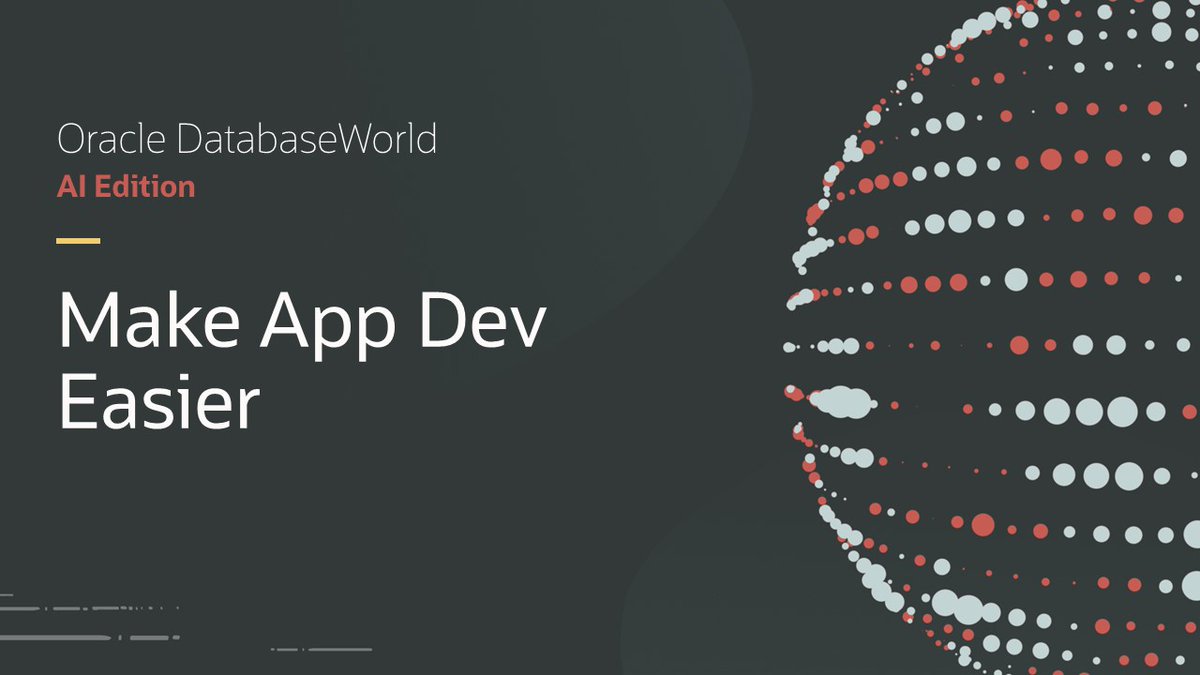 Join @GeraldVenzl at DatabaseWorld to learn how the new AI capabilities in Oracle Database 23ai make app dev faster, better, and easier. Register now at social.ora.cl/6015j5r9L