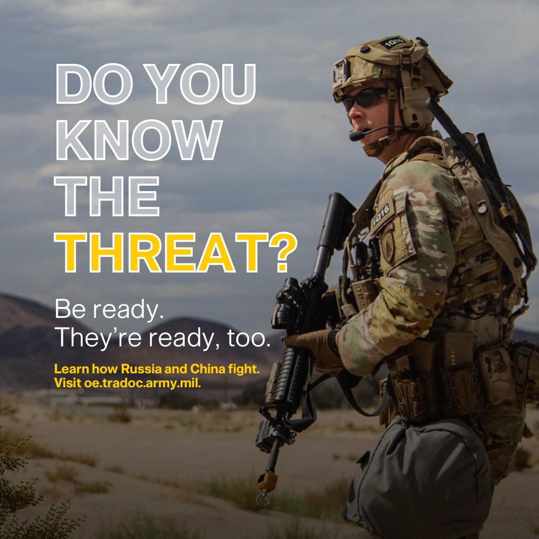 From articles & videos to interactive games, TRADOC has your threat training covered. Our open-source, phone accessible resources make sure Soldiers #KnowTheThreat. Visit oe.tradoc.army.mil to learn more #VictoryStartsHere @USArmy @SecArmy @TradocCG @TradocDCG @TRADOCCSM