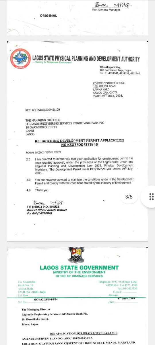 I knew it would only be a matter of time before this could happen. @tokunbo_wahab this is a building plan permit from LSPPDA, signed by Mrs P. O. Emuze. 16 years later, LASG has demolished the properties in the estate. You asked me to help them post. I'm doing so