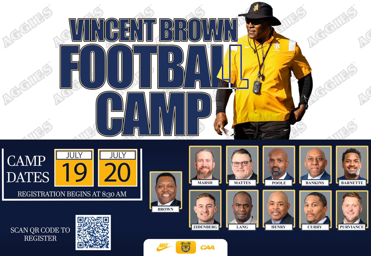 Where my future Aggies at? Dare to be great… Dare to be apart… Dare to be Elite!!
July 19th & July 20th is our Summer Football Camp. Come and  be instructed & taught by the  NC A&T Aggie coaching staff. Show up & Show out… #AggiePride🐾🐾