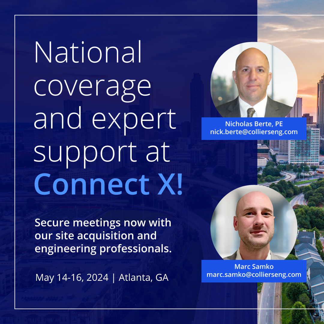 ColliersEng's tweet image. Connect X attendees, set up a meeting with Regional A&amp;amp;E Manager Nicholas Berte &amp;amp; National Site Acquisition Director Marc Samko to explore our expertise in site acquisition, drone mapping support &amp;amp; in-building DAS solutions. #ConnectX #SiteAcquisition #DASSolutions #DroneMapping
