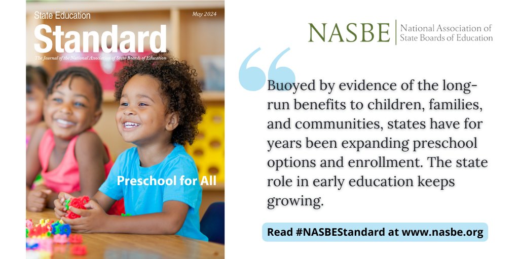 Authors in the latest #NASBEStandard say the state role in #earlyeducation will only keep growing. States ought to be prepared to address various “growing pains” of access, quality, funding, governance, workforce, and more: nasbe.org/preschool-for-…