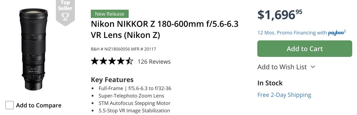 Hurry: the Nikon NIKKOR Z 180-600mm f/5.6-6.3 VR lens is now in stock for the first time nikonrumors.com/2024/05/07/hur…