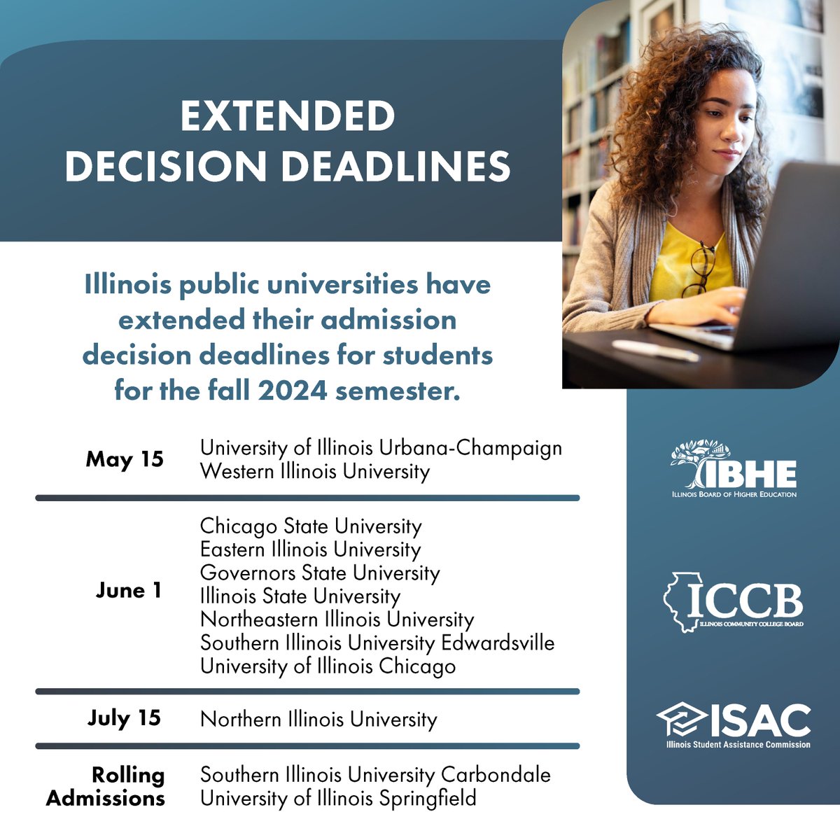 Update: See the updated list of Illinois colleges and universities that have extended their decision deadlines. You still have time to commit to an Illinois university for Fall 2024! 

1/2