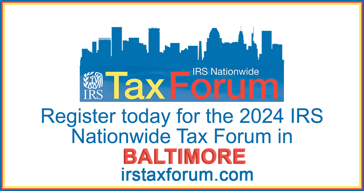 The 2024 #IRS Nationwide Tax Forum will be held in five cities; #TaxPros may register now to earn continuing education credits. Register now: irstaxforum.com #IRSTaxForum